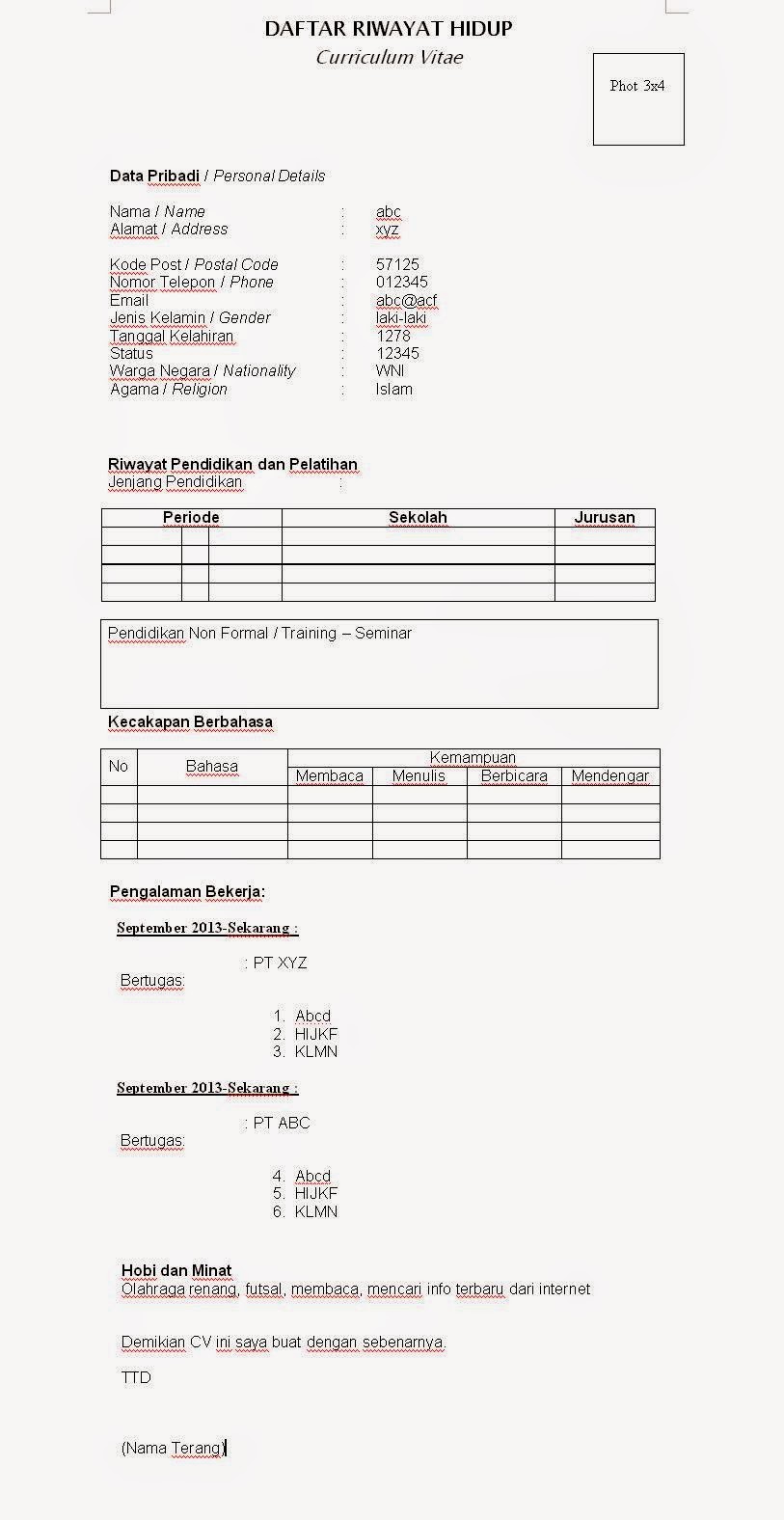 Contoh Daftar riwayat Hidup/ Curriculum Vitae yang Menarik  Kolektor Prosedur