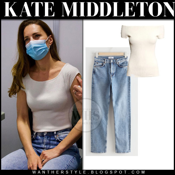 Kate Middleton in white off shoulder top and jeans