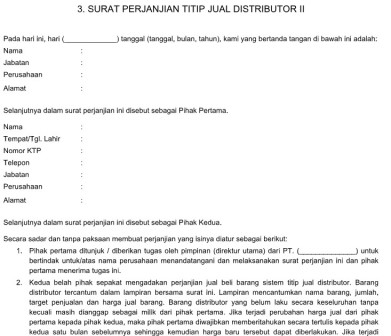 Contoh Surat Perjanjian Titip Jual Distributor 2  Contoh Surat Perjanjian