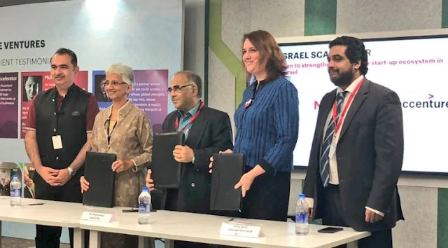 Image Attribute: K.S. Viswanathan, VP, Industry Initiatives, NASSCOM; Dana Kursh Consul General of Israel to South India, & Rekha M. Menon, Chairman & SMD, Accenture India sign the formal agreement for the Indo-Israel Scalerator Program. / Source: Official Twitter Handle of  NASSCOM  Startups