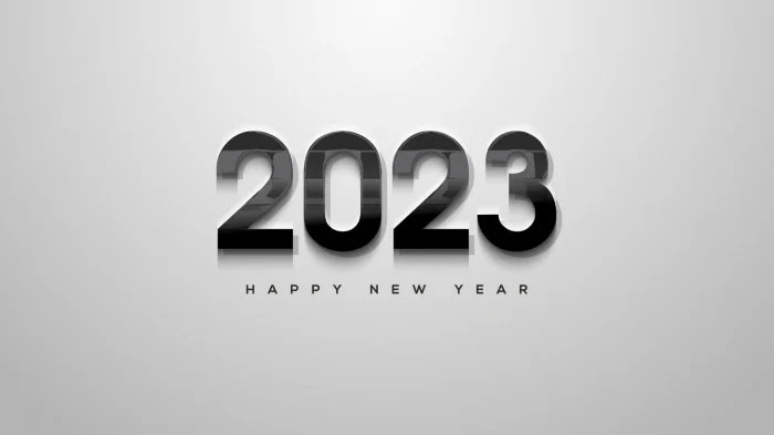 سنة جديدة سعيدة 2023 مع أرقام سوداء ثلاثية الأبعاد على خلفيات بيضاء 9951449 فن المتجهات في Vecteezy