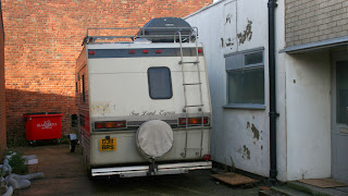 Julian and trailer in their temporary storage