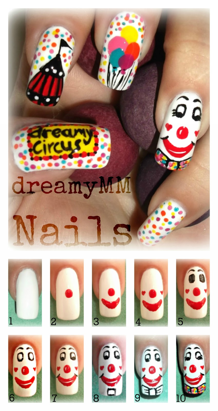 Circus Clown Nail Art