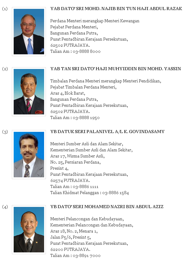 Senarai Nama dan Alamat Menteri Kabinet Malaysia  Bukit 