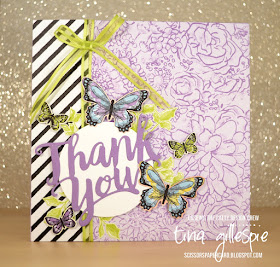 scissorspapercard, Stampin' Up!, CASEing The Catty, Botanical Butterfly DSP, Thank You Thinlit, Label Me Pretty, Sale-A-Bration