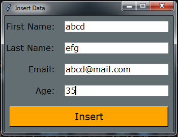 insert data into mysql database using python in tkinter