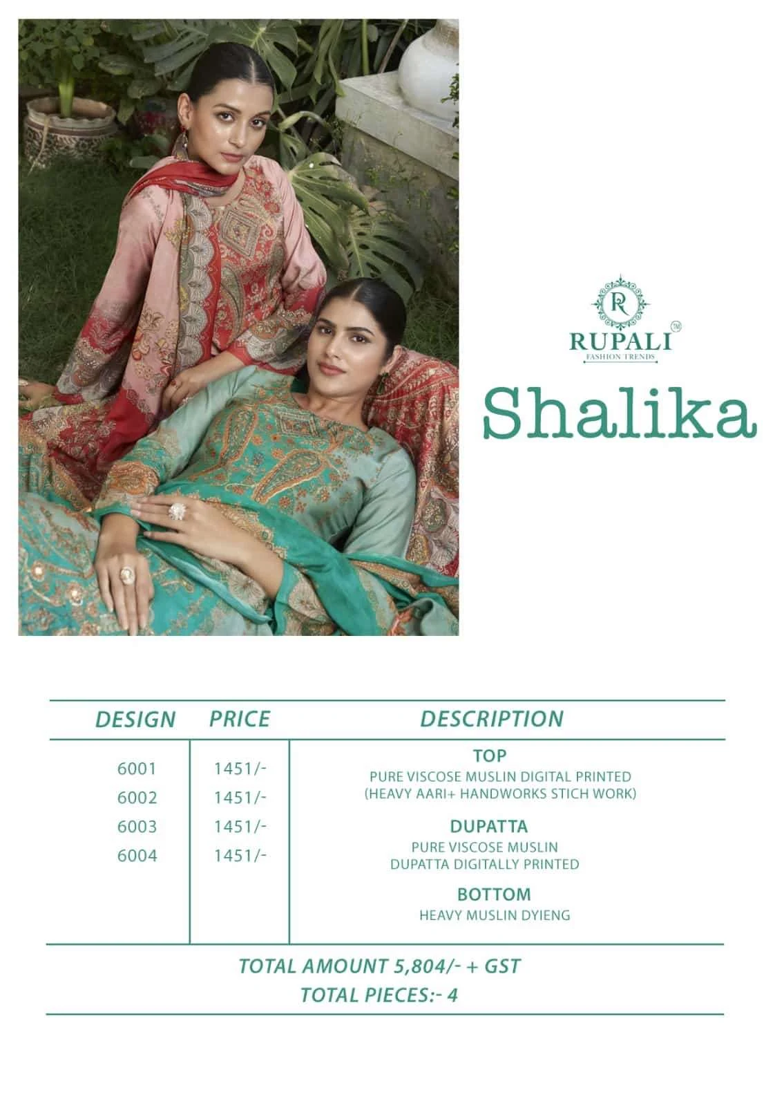 Shalika Rupali Viscose Handworks Pant Style Suits