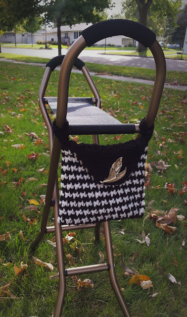 sling seat cane with crocheted bag