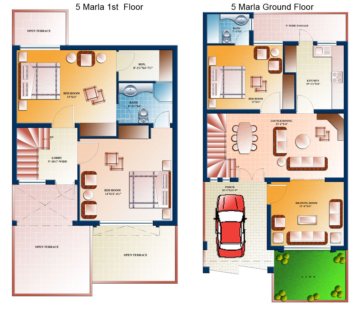 5 Marla House Map