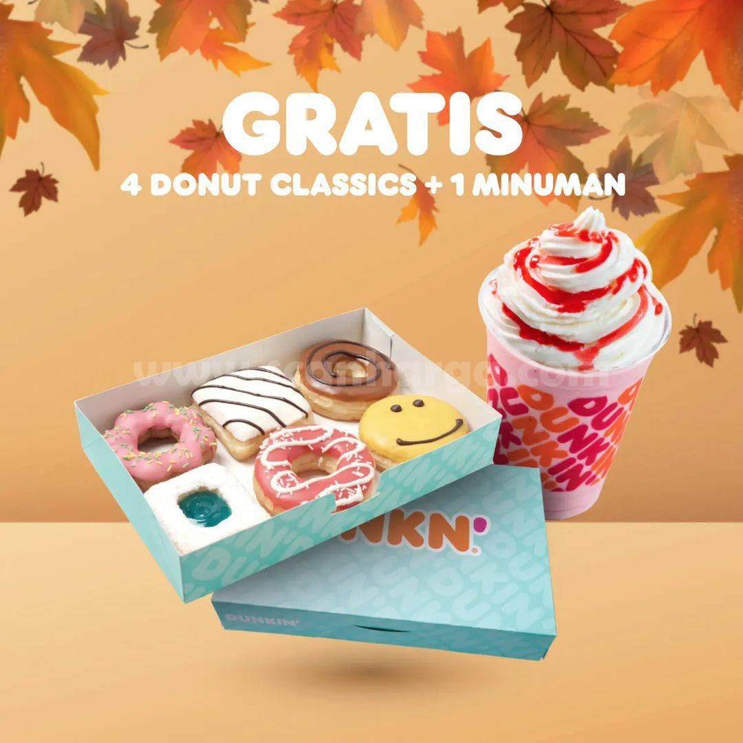 DUNKIN DONUTS Promo GRATIS 4 Donut & 1 Drink dengan Kartu BCA