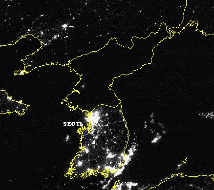 north korea at night from space. Lives in North Korea