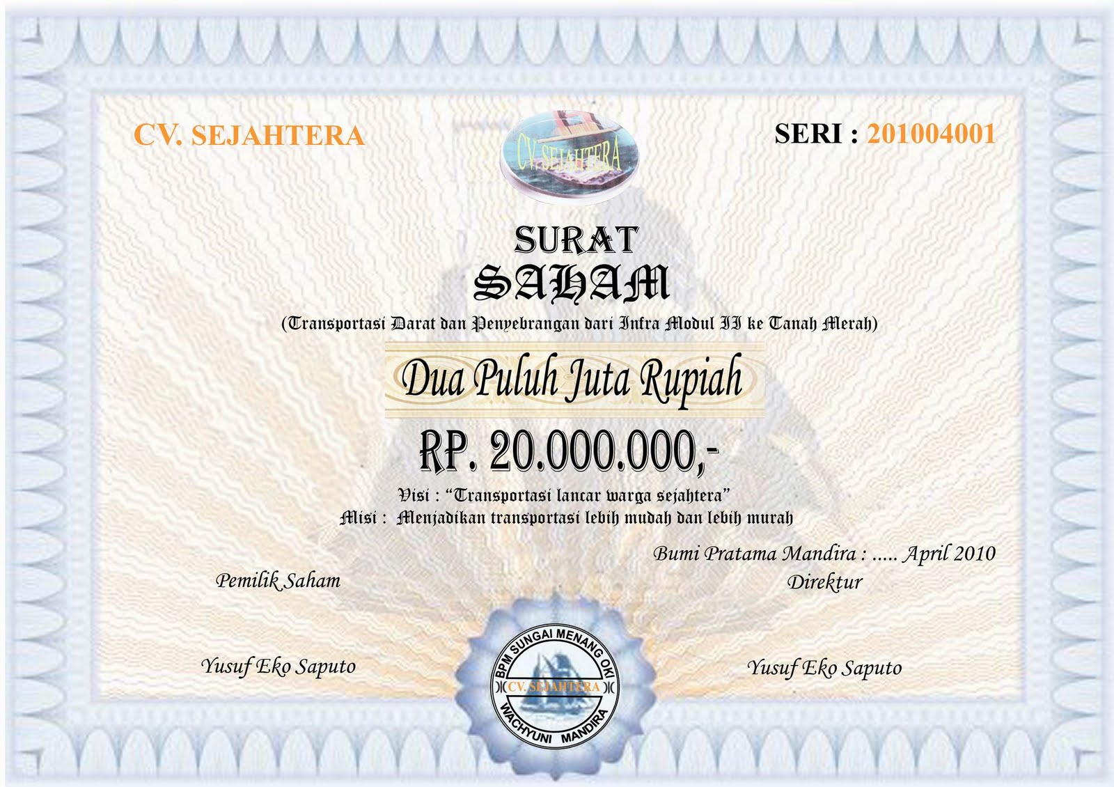 Chaterineariw: contoh surat saham dan obligasi