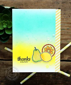 Sunny Studio Stamps: Fresh & Fruity Thanks A Bunch Pear, Lemon & Orange Card by Vanessa Menhorn.