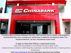 Bangko Sentral ng Pilipinas (BSP) data shows that  Overseas Filipino Workers remittances in 2017 amounted to $ 25.318 billion. Being called as "modern heroes", OFWs continue to keep the Philippine economy afloat while providing the needs of theitr family back home.   The government has formulated and implement different programs and assistance for them through OWWA and other government entities as an appreciation for what their sector has been doing for the nation .  Aside from government efforts to help the OFW, there are private financial institutions that offer loan packages specifically designedn for OFWs.     Could it be a business loan, a personal loan, housing loan, or car loan, these banks are willing to extend their arms and reach the OFWs:  1. Bank of the Philippine Islands (BPI)  BPI offers variety of loan facilities for both land-based and sea-based migrant workers. This includes Personal Loan up to P1 million, Housing Loan, and Auto Loan designed for OFWS.  To apply, you must be a Filipino citizen and 21 years old and above and not more than 60 years at the time of loan maturity. You must also submit government-issued IDs and your latest and unexpired POEA contract or current employment contract with boarding date.  Visit www.bpiloans.com to apply online.   2. BDO Unibank (BDO)  BDO established the Asenso Kabayan Program to provide financial assistance to OFWs who wish to apply for a home, auto, or personal loan.  BDO bank loan requirements are: borrower must be at least 25 years old but not more than 65 years by the time your loan matures and employed for at least two and three years for skilled workers and domestic helpers, respectively.  You can also download BDO application form for loan on their website, www.bdo.com.ph  3. Chinabank   Chinabank offers Overseas Kababayan Services, which provides secure, reliable, and competitive products that allow you to manage your remittances, investments, and personal needs. This includes home loan, car loan, and personal loans as well.  To apply for China Bank OFW loan, requirements include age of borrower between 21 and 65 years old upon maturity of loan and should not have any adverse credit findings like unpaid loans, cancelled credit cards, or bouncing checks among others.  Visit www.chinabank.ph for more information about their loan facilities.    Sponsored Links    4. Philippine National Bank (PNB)   “You First” is PNB’s tagline. True to its promise, PNB came up with Global Filipino program for OFWs. They offer auto loan and home loan for your family and avail of any of the facilities even when you are working overseas through their branches outside the Philippines.  Similar to other banks, you must be at least 21 years old to avail of any of the loan facilities and must not exceed 65 years old at the time of maturity. You must also be working abroad for at least two years to qualify.  Know more about PNB’s Global Filipino program here.  5. Philippine Savings Bank (PSBank)  PSBank is also committed in providing overseas Filipino workers with facilities that could enhance your life. Aside from the savings account and remittance facilities, PSBank also has home and car loan products for OFWs.  Apart from the basic requirements such as age and term of employment, don’t forget to submit your Job Contract, proof of remittances for at least three months, and consularized Certificate of Employment.  Check out PSBank’s loan facilities in their website.  6. RCBC Savings Bank (RCBC)   Whether it is a housing loan, car loan, personal loan, or a loan to help you start your business, RCBC got you covered. They provide flexible terms as well to make payment easier and more convenient for you.  You can learn more about RCBC’s consumer loans by checking out their website.  Check the loan facilities offered by various banks and ask about their interest rates and payment terms to help you decide which bank is the best one for you.    Read More:  Mortgage Loan: What You Need To Know Passport on Wheels (POW) of DFA Starts With 4 Buses To Process 2000 Applicants Daily  Did You Apply for OFW ID and Did You Receive This Email?    Jobs Abroad Bound For Korea For As Much As P60k Salary    Command Center For OFWs To Be Established Soon   ©2018 THOUGHTSKOTO  www.jbsolis.com   SEARCH JBSOLIS, TYPE KEYWORDS and TITLE OF ARTICLE at the box below