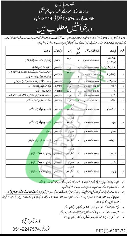 Hajj Directorate Islamabad Jobs 2023 Ministry of Religious Affairs Pakistan