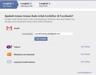 Cara mencari teman di facebook (FB) saat daftar