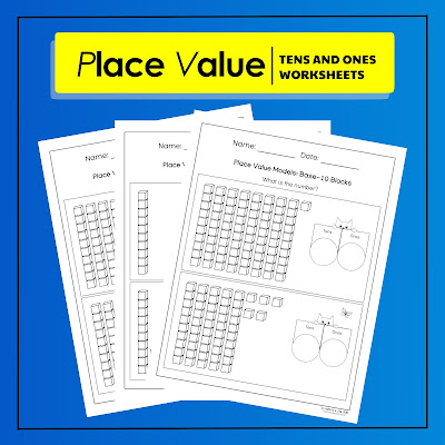 Tens and Ones Place Value Worksheets Grade 1 - Using Base-10 Blocks Models  - Peekaboo Cat Theme