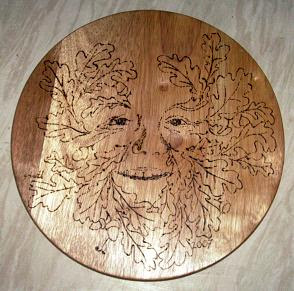 green man pyrograph chopping board