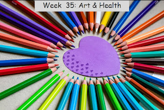 Week 35 Art and Health Photo of colored pencils around a purple heart by Pat_Photographies at https://pixabay.com/photos/colored-pencils-heart-post-it-note-5977918/