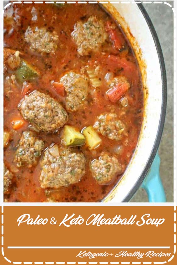 This meatball soup is easy to prepare, hearty, and loaded with fresh veggies and flavor. Best of all, the meatballs can be made ahead of time and it freezes nicely. #Keto #KetoDinner #MeatballSoup #Whole30 #LowCarb #PaleoMeatballSoup #PaleoDinner #MealPrep #Keto #KetoFreezerDinner #KetoMeatballSoup