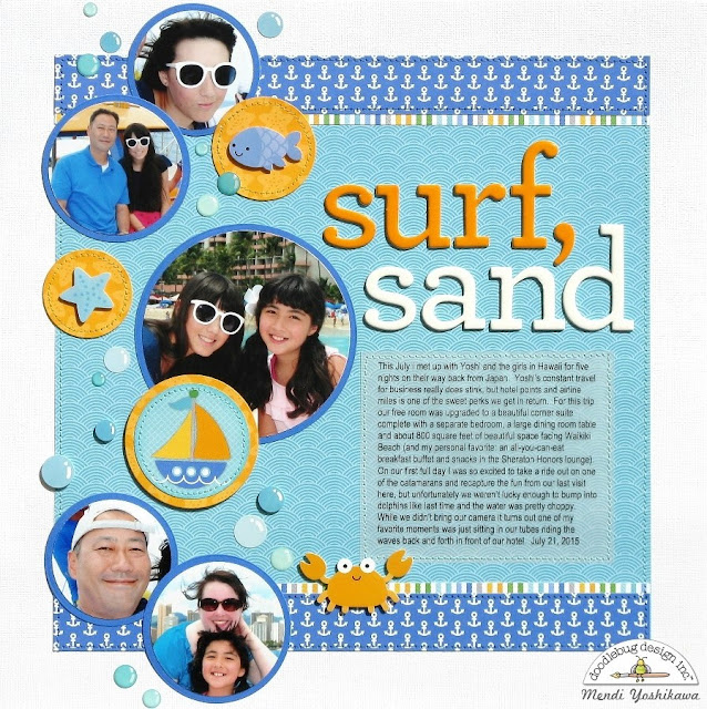 Doodlebug Design Anchors Aweigh Surf, Sand & Sea 2-page Layout by Mendi Yoshikawa