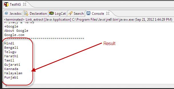 Result Text link present in Selenium Web Drivers