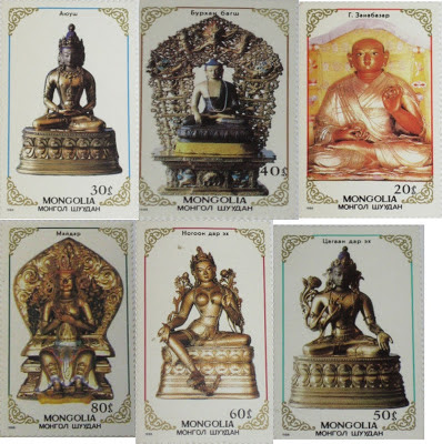 монгольские марки с изображеннием буддийских статуэток