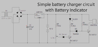 battery charger with indicator Circuit schematic with explanation