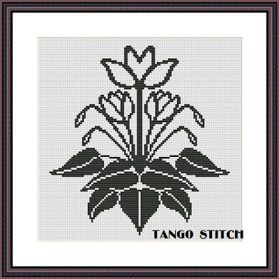 Cute simple black and white cross stitch hand embroidery floral design - Tango Stitch