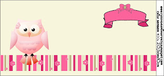 Pink Owl With Flowers and Stripes: Free Printable Candy Bar Labels for Quinceanera Party.