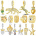 925 Sterling Silver Golden Series Leopard Charms Bead Bow Clip Crown Pendants Fit Bangle Bracelet DIY Jewelry Marking