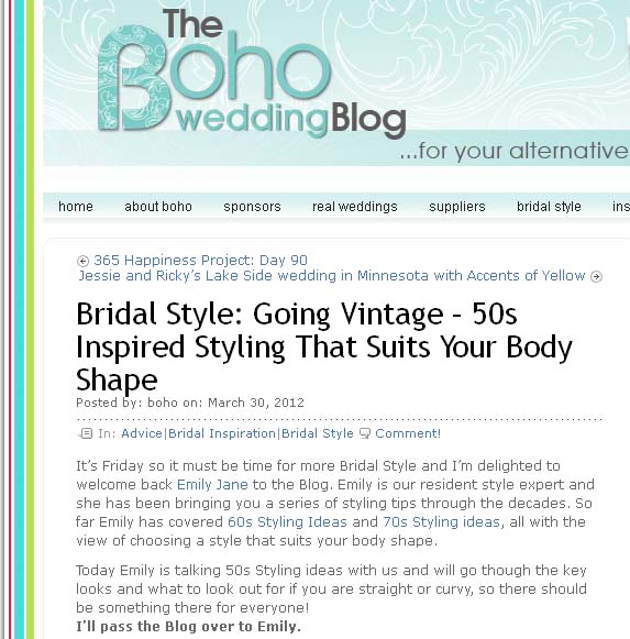 Guest post on 50s Bridal Style on Boho Weddings Blog a line boho wedding