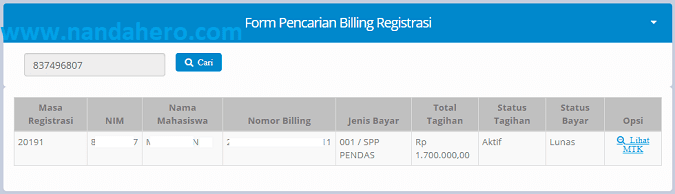 cek pembayaran universitas terbuka lunas belum