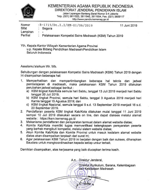 Pelaksanaan Kompetensi Sains Madrasah Tahun  Revisi Pelaksanaan KSM Tahun 2019