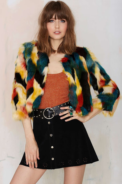 colorful faux fur coat nastygal