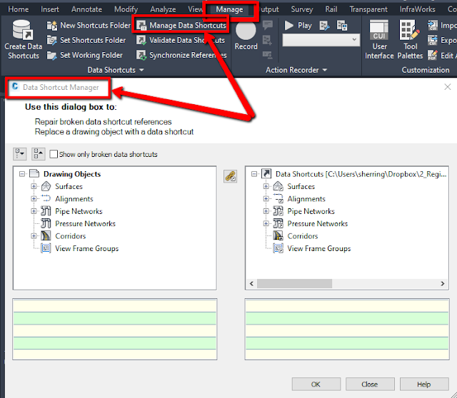 Data Shortcut Manager in Autodesk Civil 3D