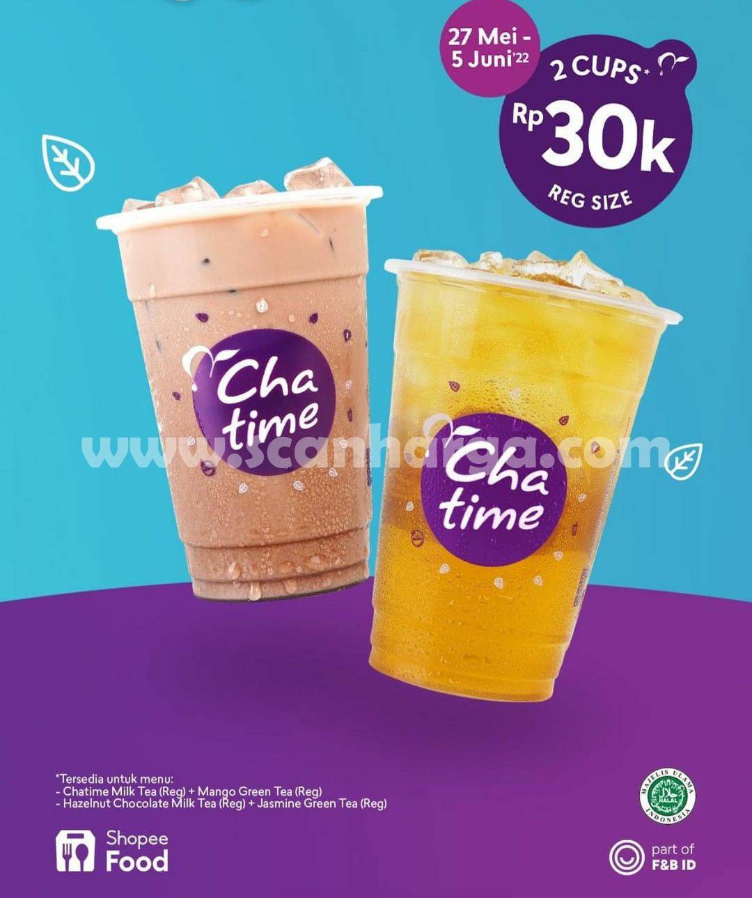 Promo CHATIME Beli 2 Cup Chatime Reguler Size Cuma Rp. 30Rb*