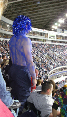 Maybe he wasn't even a Cowboys fan.  Maybe he was just a professional Smurf imitator.