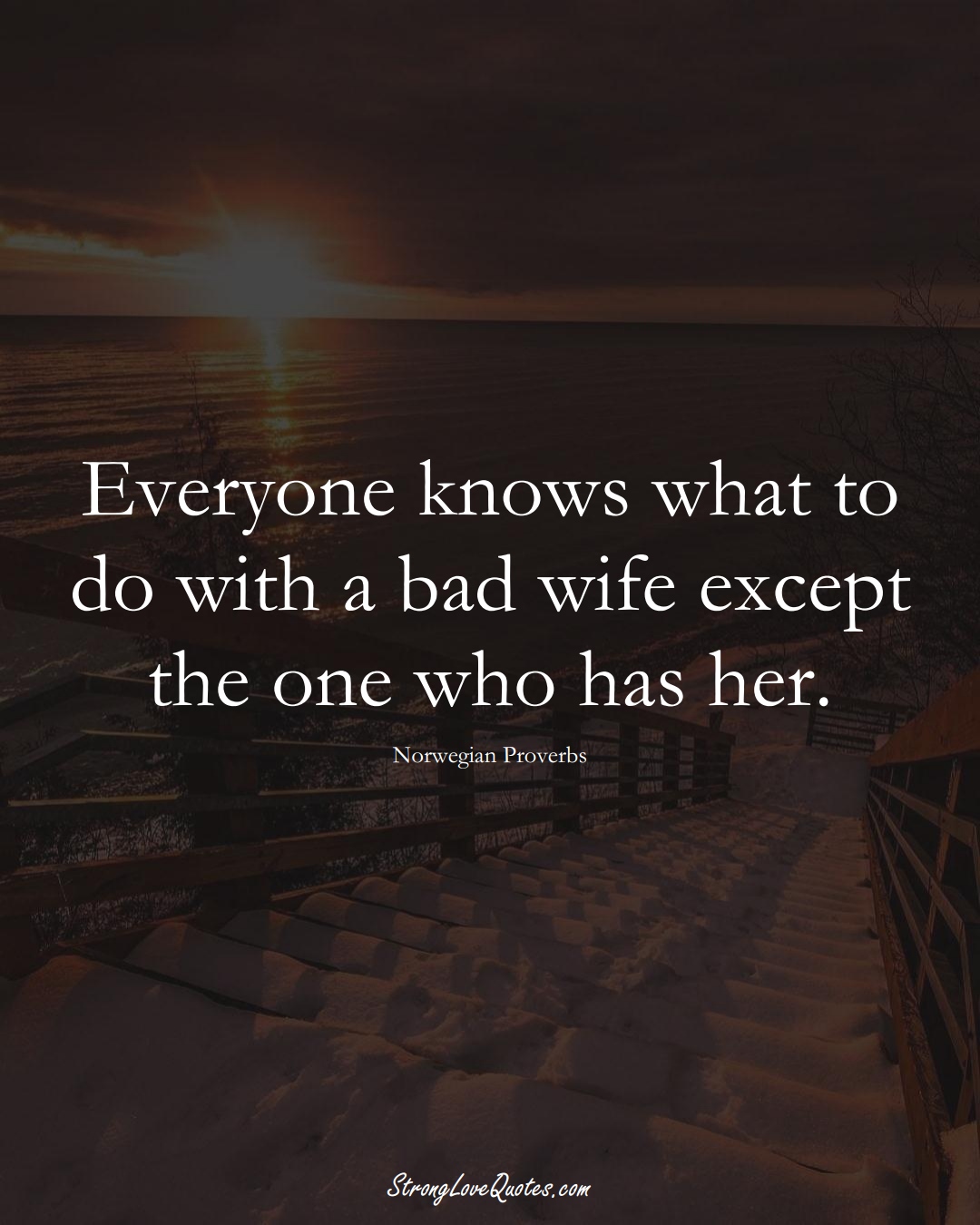 Everyone knows what to do with a bad wife except the one who has her. (Norwegian Sayings);  #EuropeanSayings