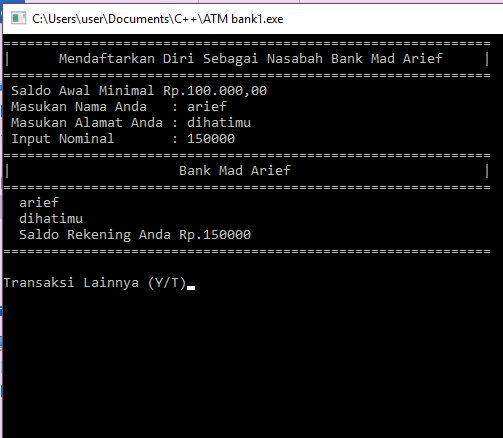 Contoh Program C++ ATM Bank