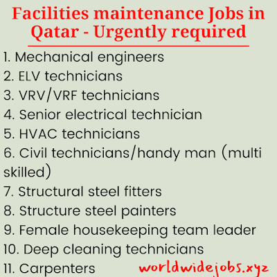 Facilities maintenance Jobs in Qatar - Urgently required