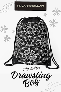 White mandala Drawstring Bag.