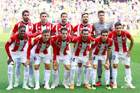 ATHLETIC CLUB DE BILBAO - Temporada 2017-18 - Raúl García, De Marcos, Íñigo Martínez, Yeray y Unai Simón; Williams, Dani García, Beñat, Balenziaga, Susaeta y Yuri Berchiche. F. C. BARCELONA 1 (Munir) ATHLETIC CLUB DE BILBAO 1 (De Marcos). 29/09/2018. Campeonato de Liga de 1ª División, jornada 7. Barcelona, Nou Camp.