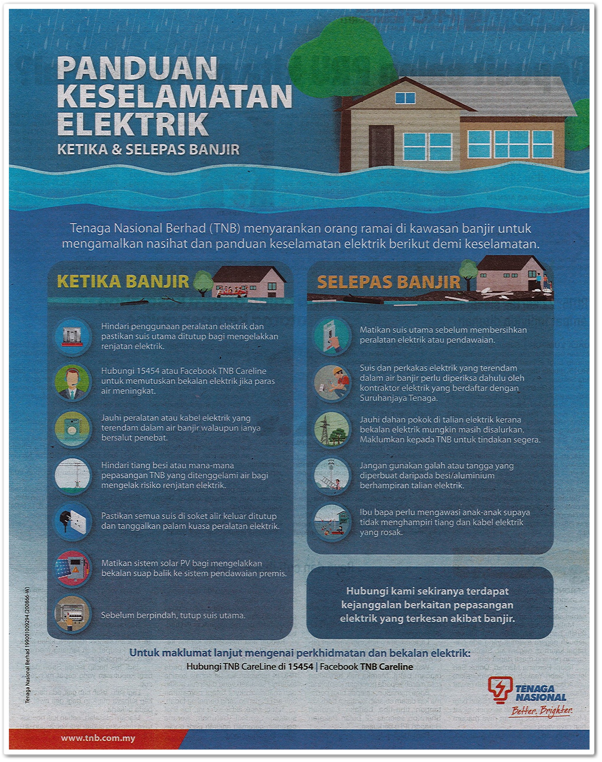 Panduan keselamatan elektrik ketika dan selepas banjir | Pesanan ikhlas daripada Tenaga Nasional Berhad