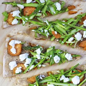 Sweet Potato Asparagus Flatbread with Goat Cheese