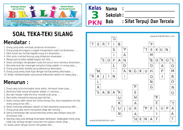  Orang yang selalu mentaati peraturan dinamakan  Soal Teka-Teki Silang ( TTS ) Kelas 3 SD Tentang Sifat Terpuji dan Tercela