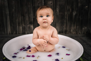 Novalee's First Milk Bath Flower Sitter Session at 6 months old by Morning Owl Fine Art Photography San Diego, CA