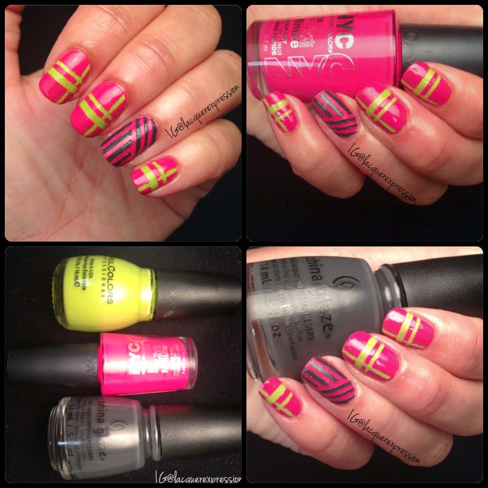 Abstract watermelon nail art manicure using nyc greenwich village china glaze concrete catwalk sinful colors professionals striping tape vinyls