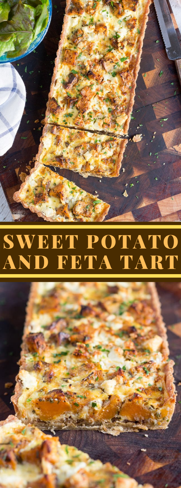 A SAVOURY SWEET POTATO, FETA AND CARAMELISED ONION TART #vegetarian #dinner