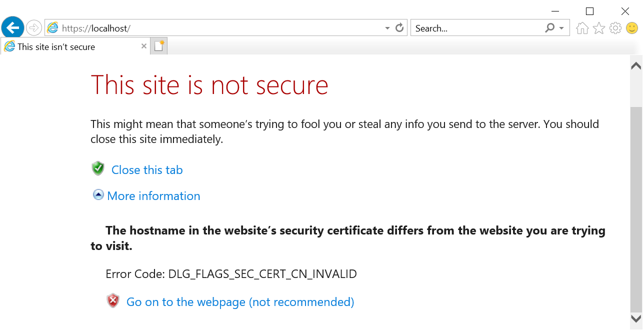 Screenshot showing the error the hostname in the website’s security certificate differs from the website you are trying to visit.